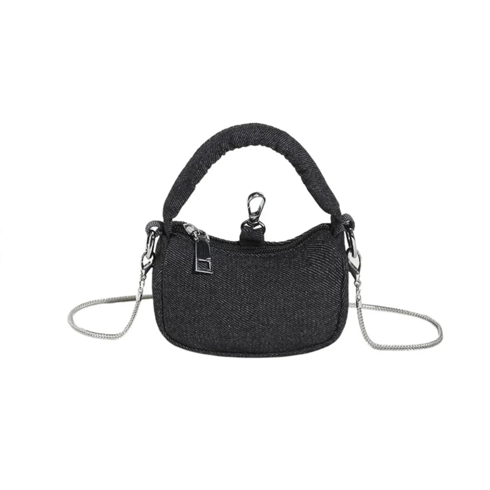 Mini Denim Chain Crossbody Bag with Belt Buckle - Women's Shoulder Handbag & Waist Bag