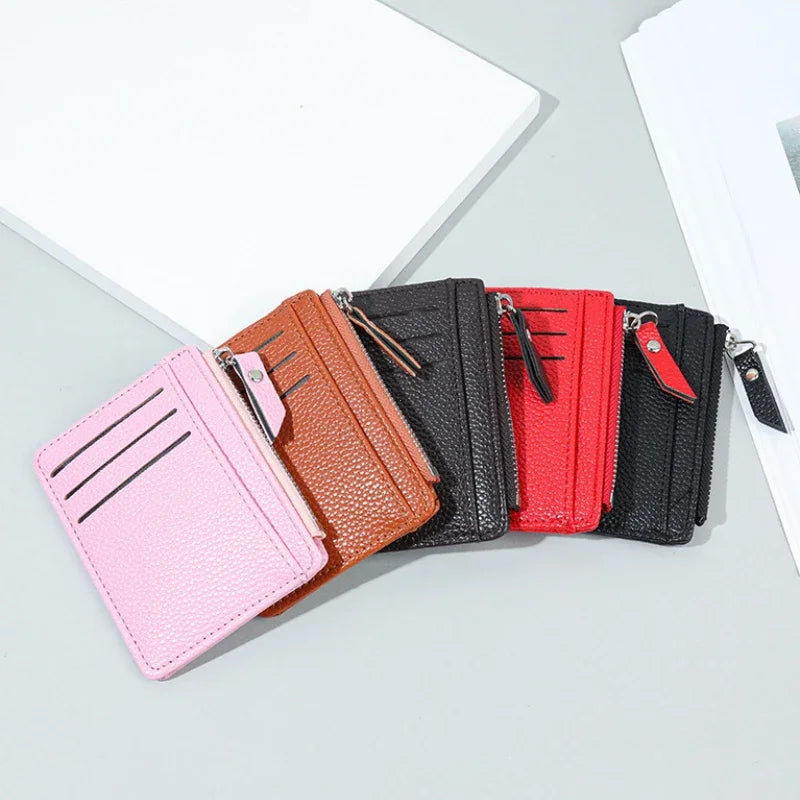 Fashion Mini ID Card Holders Bags Men/Women Business Credit Card Holder PU Leather Slim Bank Card Case Organizer Wallet Zipper