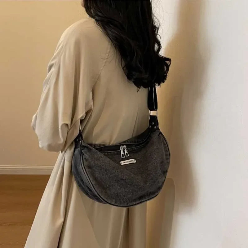 Women Denim Bag Large Capacity Strap Adjustable Crossbody Sling Bag Vintage Messenger Bags Casual Shopper Bags 2025 Shoulder Bag