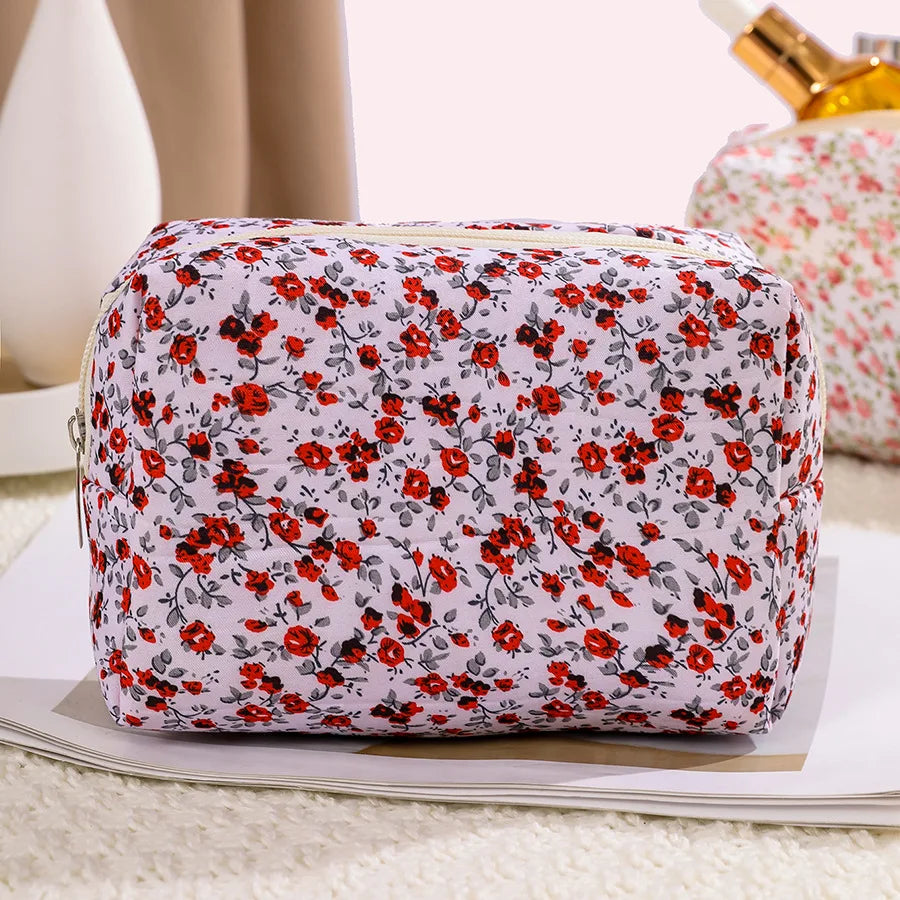 New Floral Ladies Travel Storage Bag Retro Flower Women's Cosmetic Bags Cute Girls Pencil Case Makeup Bag Handbags