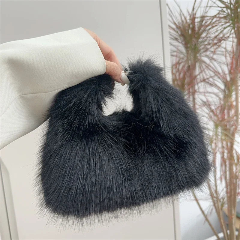 Luxury Faux Fur Ladies Shoulder Bags Soft Plush Female Evening Clutch Purse Handbags Women's Small Tote Fluffy Crossbody Bag