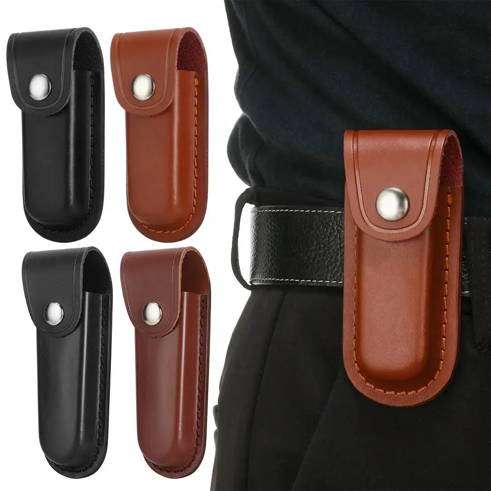 Outdoor Equipment Pocket Hunt Leather Sheath Holder Flashlight Case Camp Outdoor Carry Fold Knife Tool Belt Loop Case