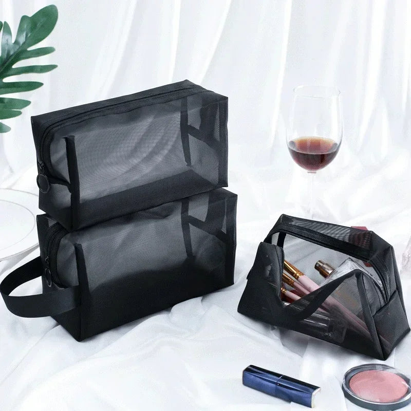 Black Mesh Makeup Bag Women Transparent Cosmetic Bag Small Large Portable Storage Bags Travel Toiletries Towel Organizer Pouch