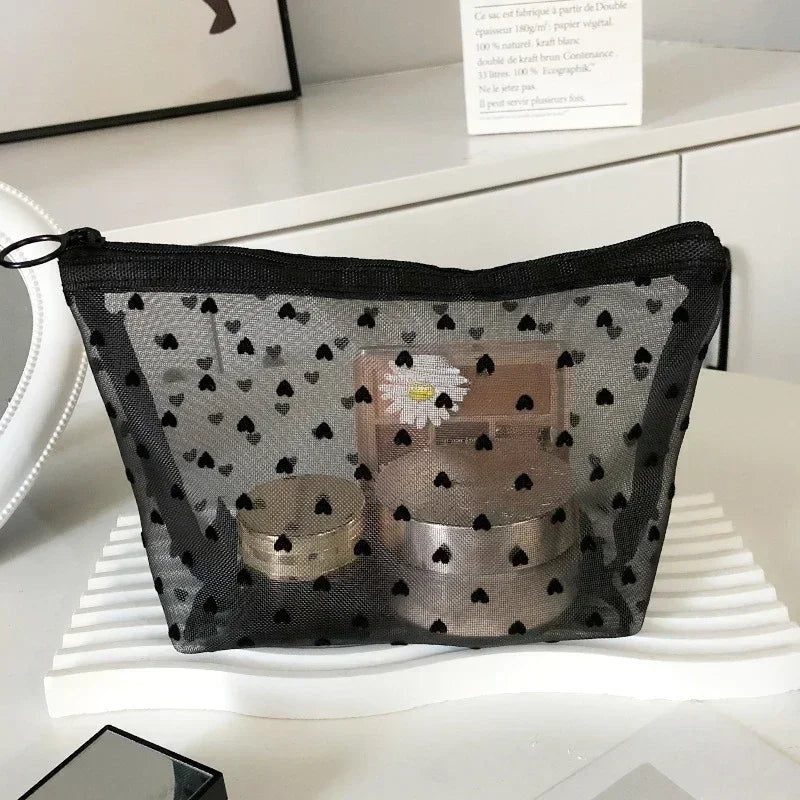 Nylon Mesh Cosmetic Bag Portable Toiletry Organizer Makeup Bags Transparent Makeup Case Women Lipstick Key Coin Purse Pouch