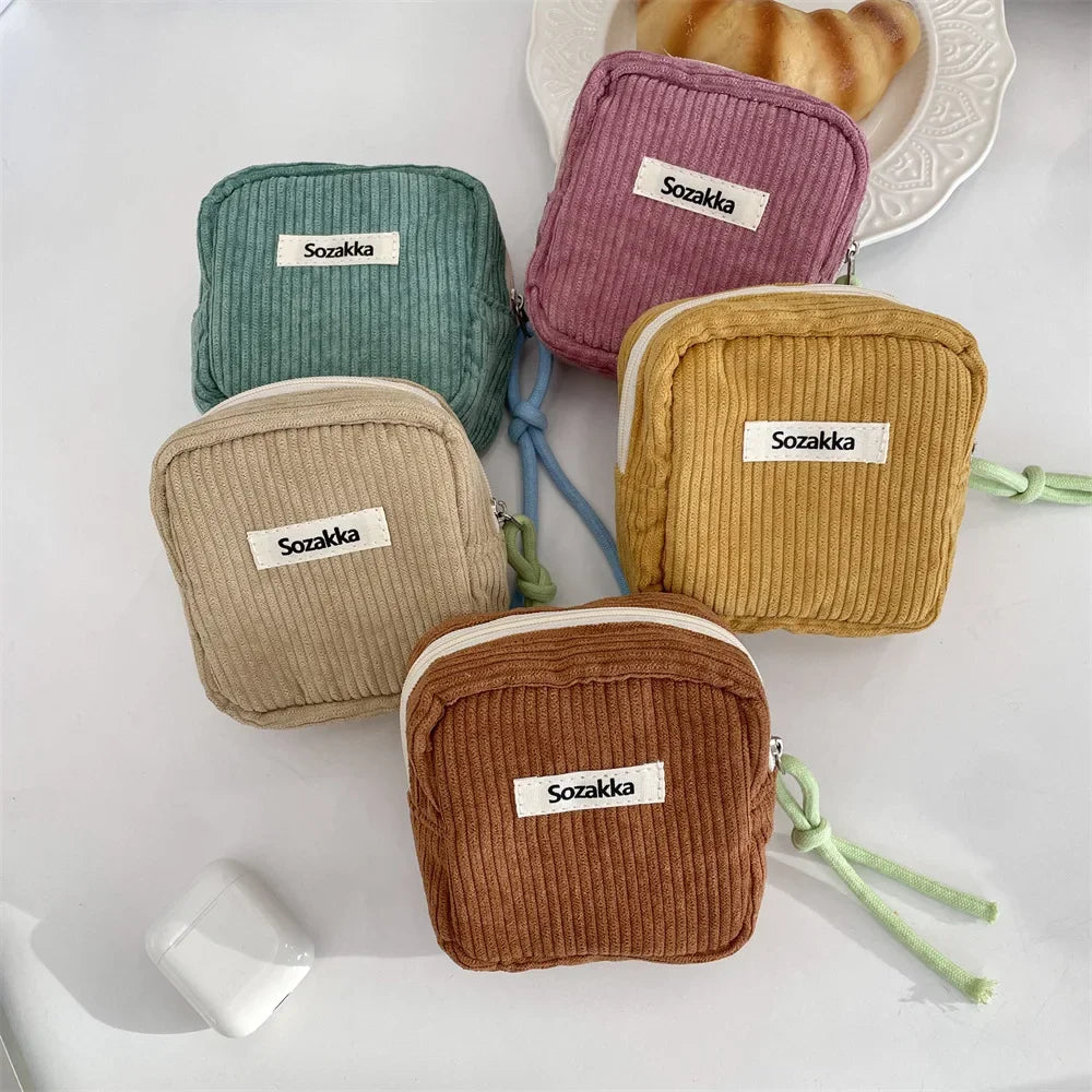 Kawaii Corduroy Travel Cosmetic Lipstick Jewelry Storage Bag Sanitary Napkin Bag Women Makeup Handbags Organizer Pouch Bag