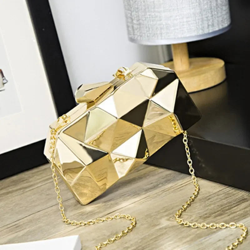 Women's Geometric Gold Clutch Crossbody Shoulder Bag