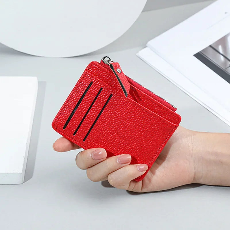 Fashion Mini ID Card Holders Bags Men/Women Business Credit Card Holder PU Leather Slim Bank Card Case Organizer Wallet Zipper