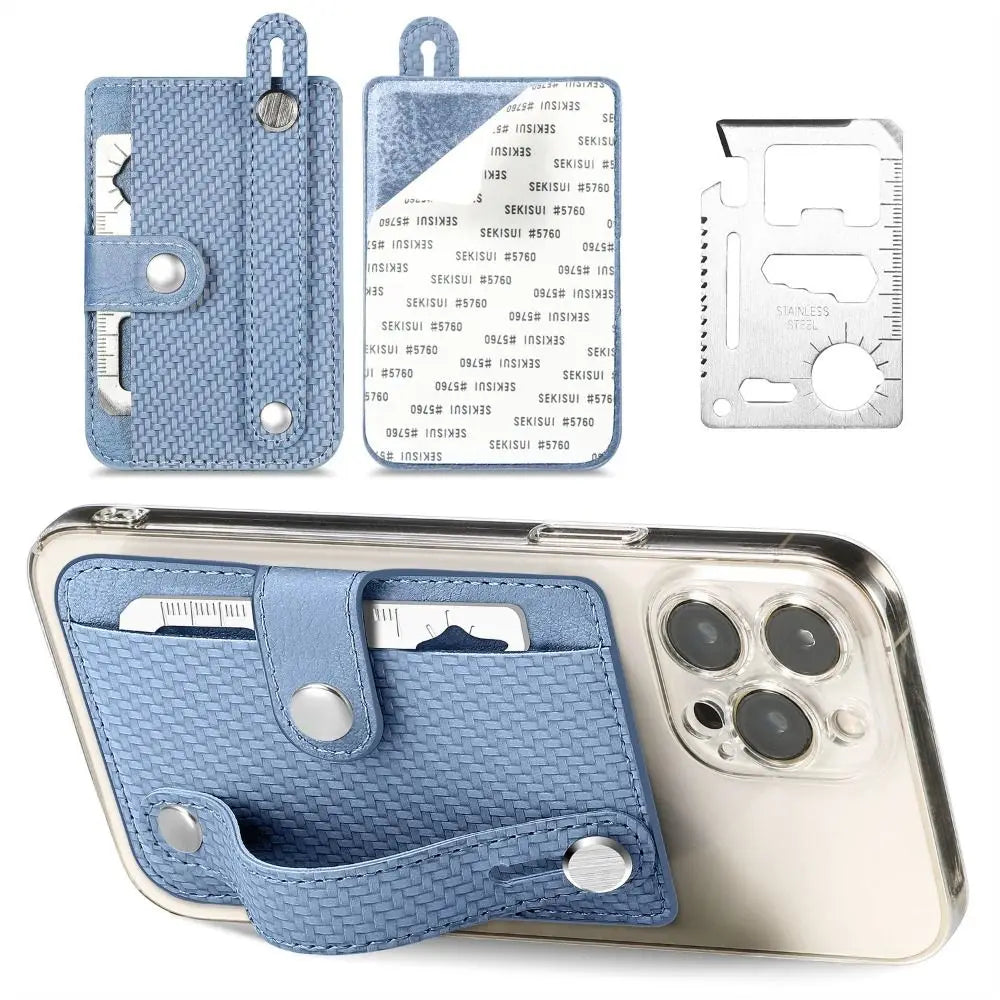 PU Leather Phone Card Bag Multifunctional Adhesive Back Sticker Phone Stand Holder Phone Protective Sleeve Bracket Wallet