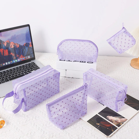 New Mesh Transparent Cosmetic Bags Small Large Clear Purple Makeup Bag Portable Travel Toiletry Organizer Lipstick Storage Pouch