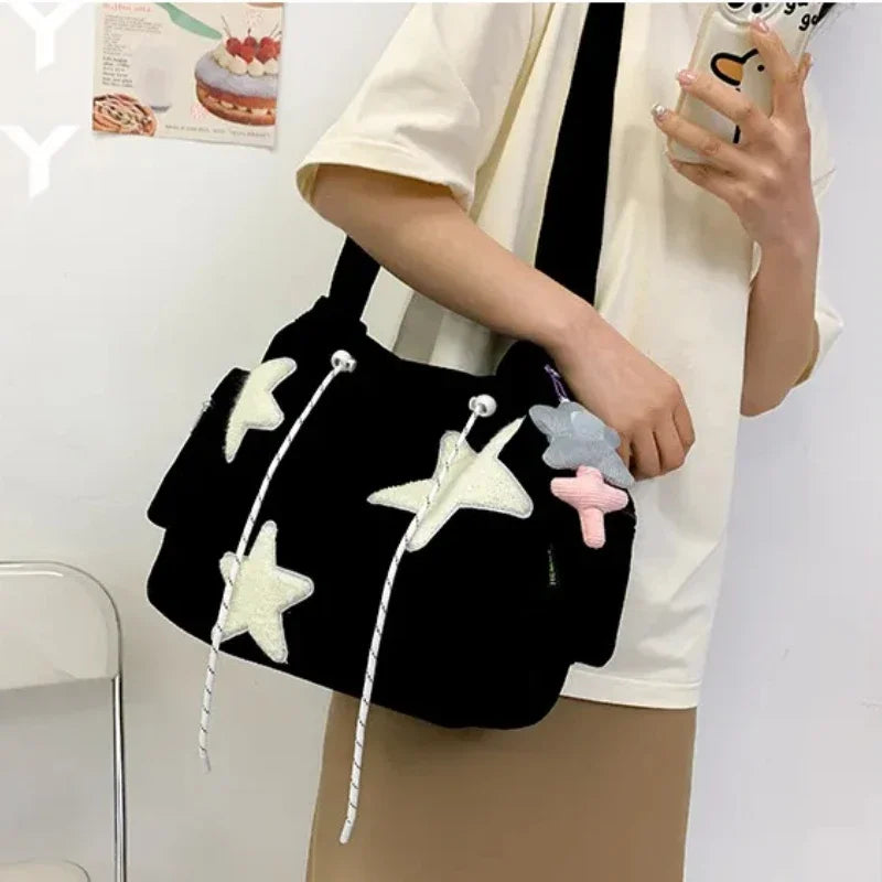 Girls Cute Star Print Shoulder Bags Women Japanese Casual Fashion Crossbody Bag Y2k Streetwear Tote Bags for College Student