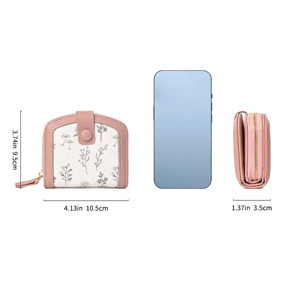 New PU Leather Coin Purse Large Capacity Floral Women Wallets Lightweight Waterproof Money Bag Portable Coin Storage Bag