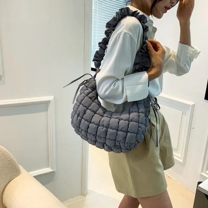 Women Bubble Cloud Bag Solid Quilted Padded Handbag Creative Big Purse Zipper Closure Adjustable Shoulder Strap for Party Summer