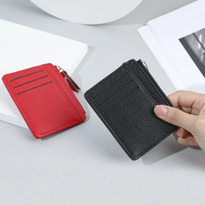 Fashion Mini ID Card Holders Bags Men/Women Business Credit Card Holder PU Leather Slim Bank Card Case Organizer Wallet Zipper