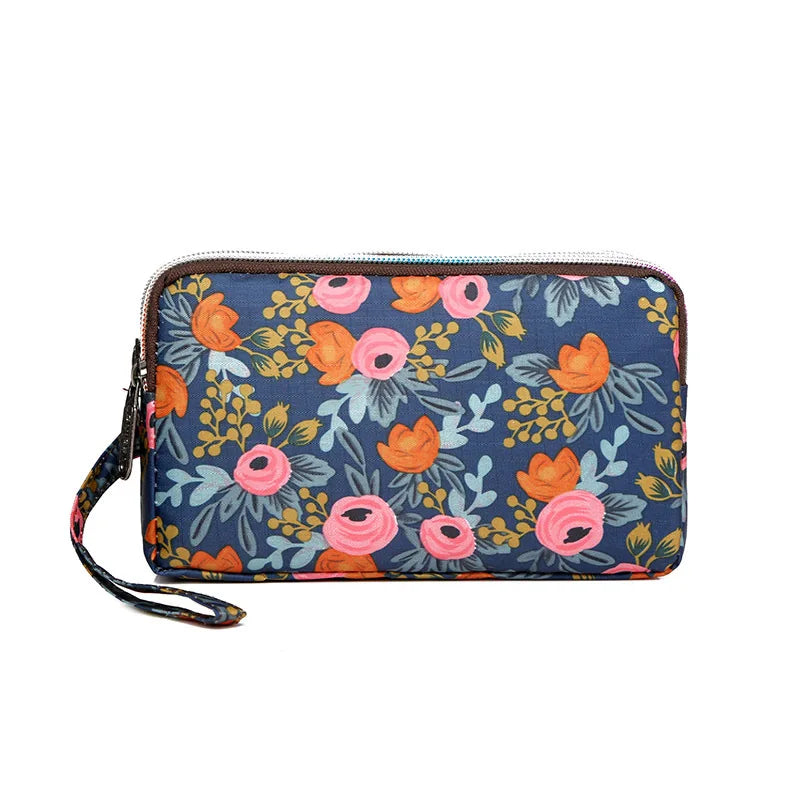 Fashion Flower Print Wallet For Women Three Layer High-capacity Mobile Phone Bag Portable Handheld Bag Mini Key Bag Clutch Bag