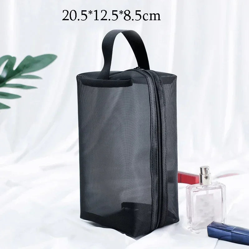 Black Mesh Makeup Bag Women Transparent Cosmetic Bag Small Large Portable Storage Bags Travel Toiletries Towel Organizer Pouch