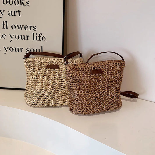 Bohemian style women's handbag, daily crossbody straw woven bag, simple work matching armpit bag