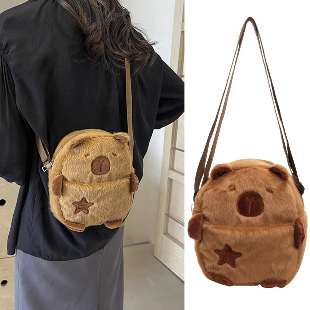 Capybara Plush Crossbody Bag Large Coin Purse Adjustable Zipper Mobile Pouch