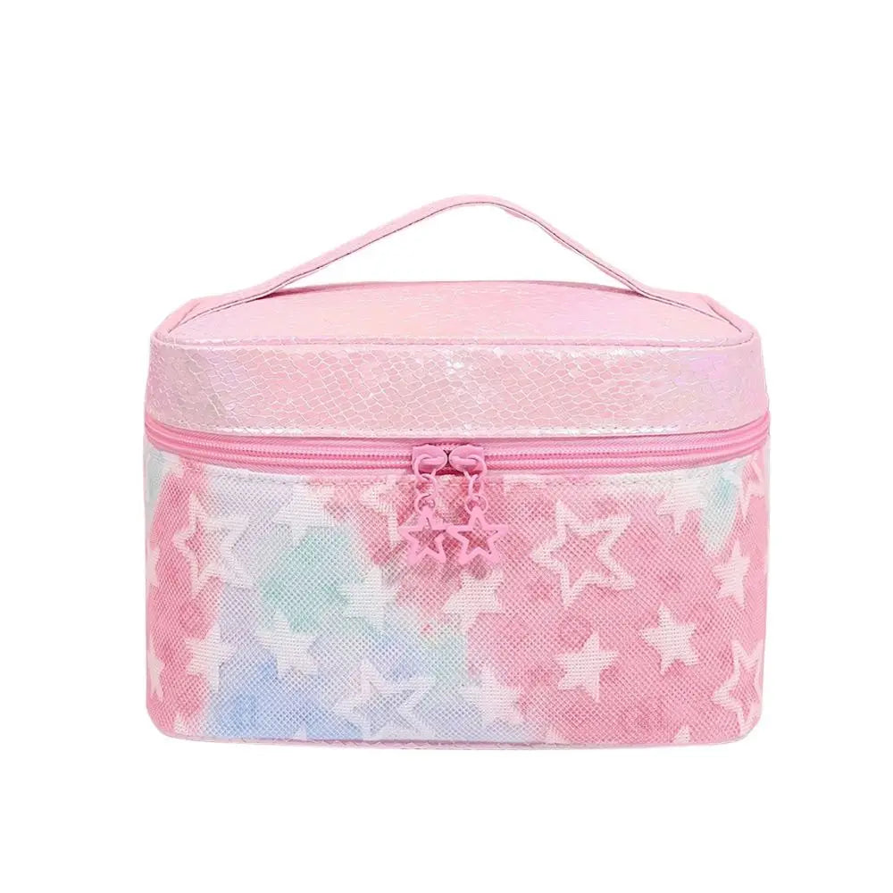 Pink Gradient PU Cosmetic Bag - Large Capacity Travel Toiletries Storage