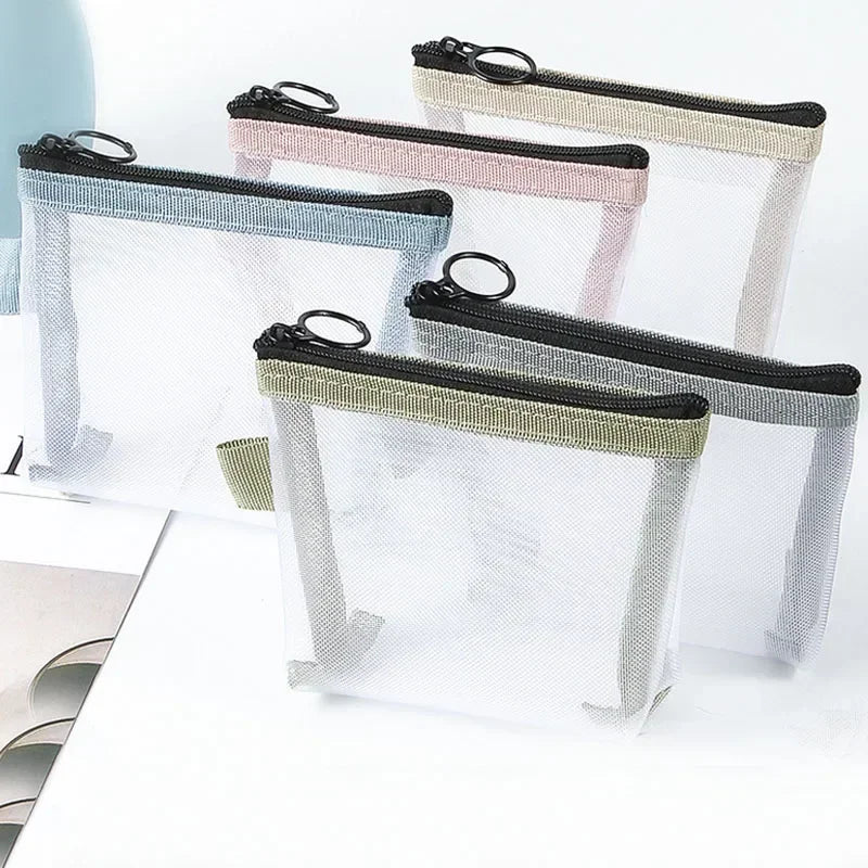 Transparent Mesh Mini Cosmetic Bag Makeup Case Lipstick Storage Bag Portable Key Earphone Data Line Organizer Card Holder Pouch