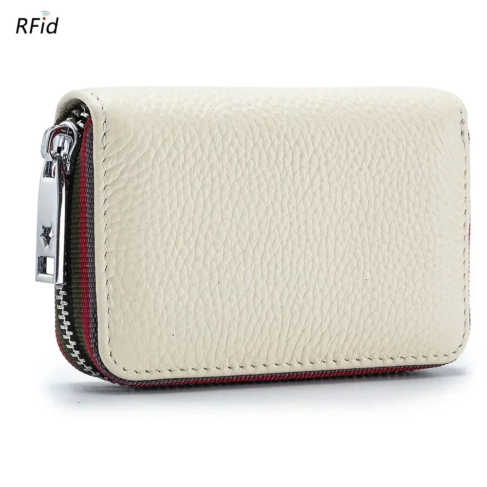 Genuine Leather Men Women Card Holder Small Zipper Wallet Solid Coin Purse Accordion Design Rfid ID Business Credit Card Bags