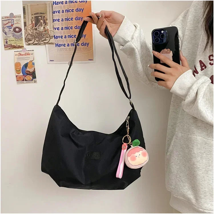 Casual Nylon Womens Shoulder Bag Korean Fashion Simple College Style Crossbody Bag Large Capacity Designer Ladies Handbag Purse