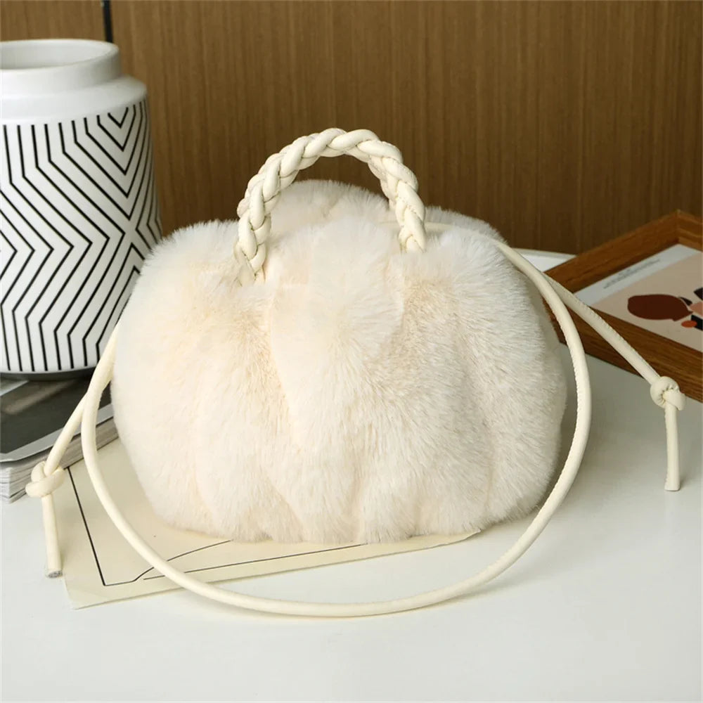 Pumpkin Shape Plush Crossbody Bag - Women's Autumn Winter Fashion Handbag