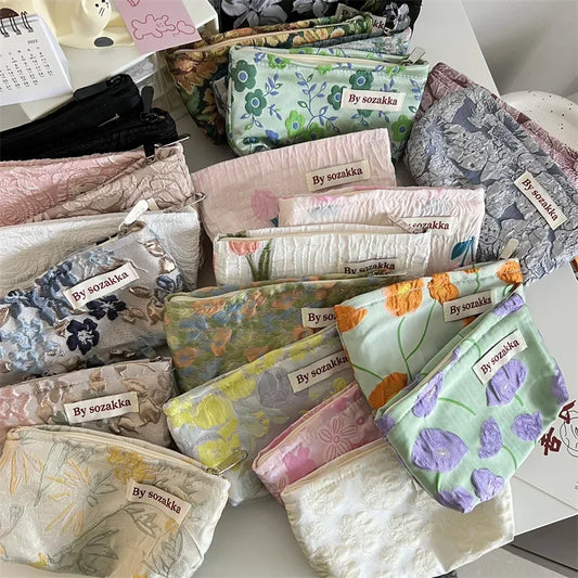 Women Floral Makeup Bags Korean Fashion Women Cosmetic Bag Make Up Organizer Pouch Pencil Case Makeup Brushes Storage Bag