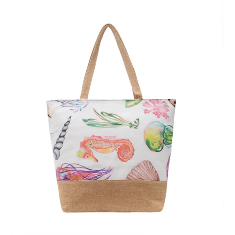 Women's Canvas Leaf Print Large Tote Bag - Fashionable Zipper Shoulder Handbag