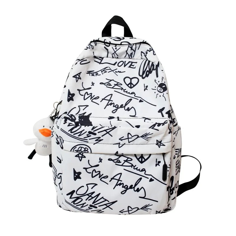 Graffiti Print Large Capacity Women's Backpack for Teens