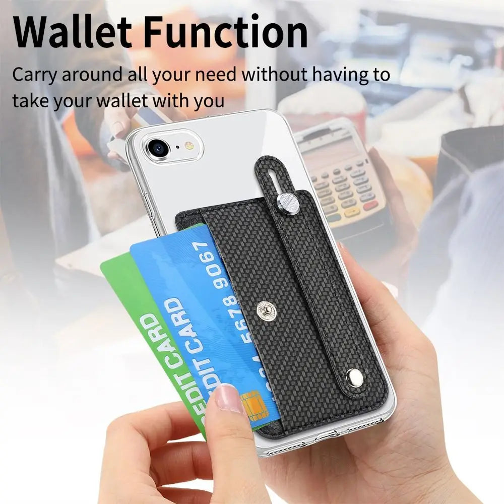 PU Leather Phone Card Bag Multifunctional Adhesive Back Sticker Phone Stand Holder Phone Protective Sleeve Bracket Wallet