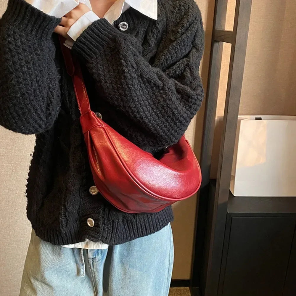 Women Small Crossbody Bag Leather PU Crescent Bag Casual Shoulder Dumpling Сумка Versatile Half Moon Bag Girl Stylish Purse 2025