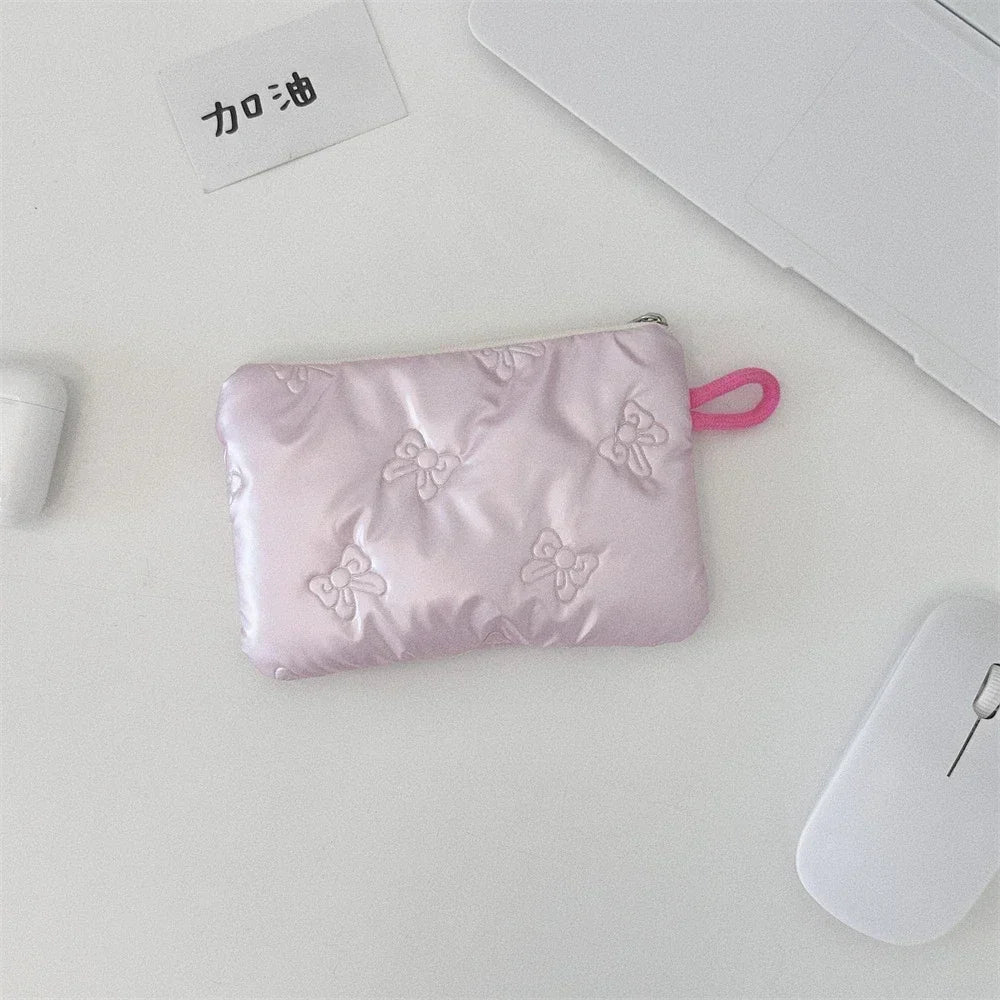 Korean PU Love Bow Cosmetic Bag Makeup Pouch Travel Cosmetic Organizer Pocket Multi-function Makeup Lipstick Storage Bag Handbag