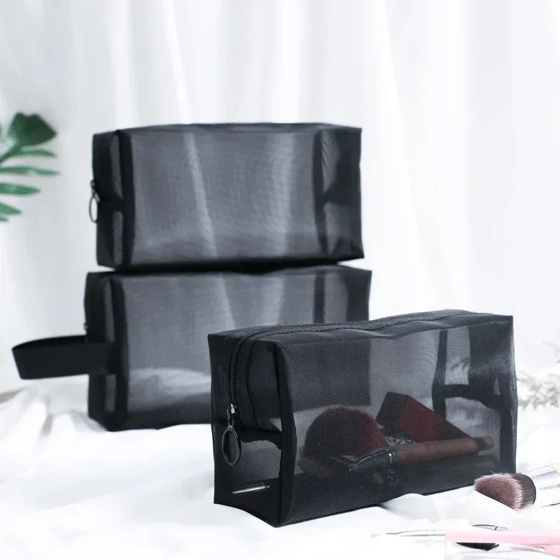 Black Mesh Makeup Bag Women Transparent Cosmetic Bag Small Large Portable Storage Bags Travel Toiletries Towel Organizer Pouch