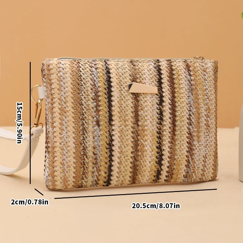 Rattan Knitting Women Straw Bags Fashion Colorful Summer Beach Clutch Bag Female Woven Wristlet Bag Wallet Money Coin Purse