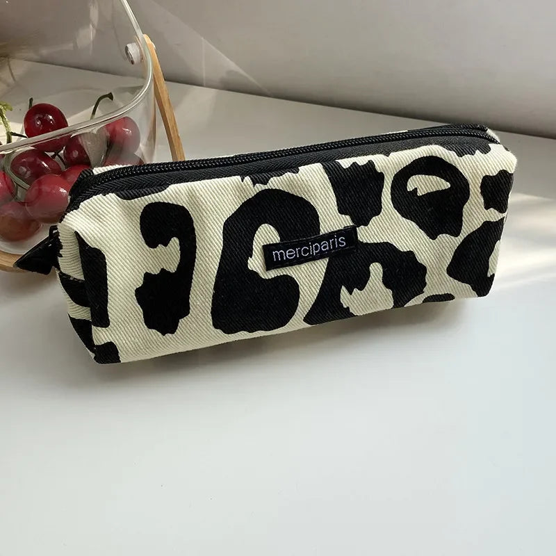 Japanese Style Leopard Cosmetic Bag Women Canvas Handbags Purse Organizer Pencil Case Lipstick Bag Makeup Bags Women Leopard Bag