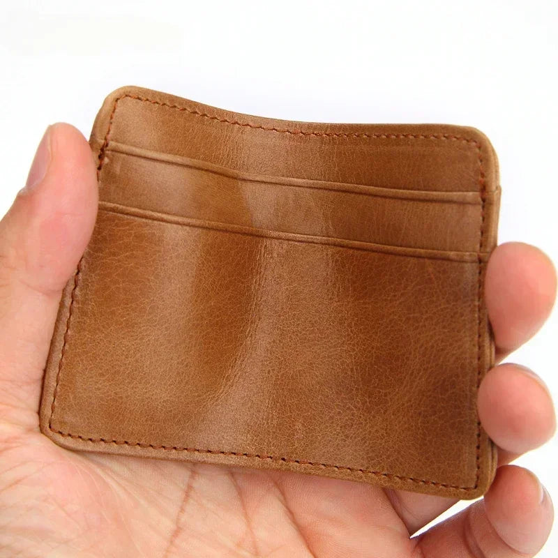 New 100% Cowhide Genuine Leather Thin Vintage Credit Case Mini ID Card Holder Small Purse for Man Slim Men's Wallet Cardholder