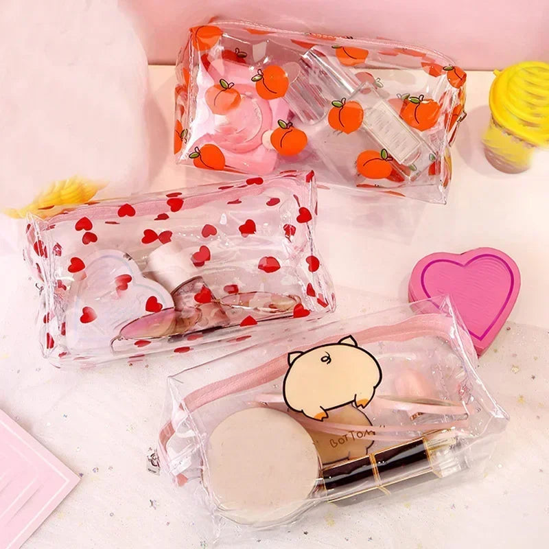 1Pc Cute Transparent Small Cosmetic Bag Waterproof Clear Women Make Up Bag Travel Wash Makeup Organizer Case Zipper Beauty Pouch