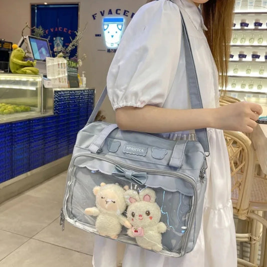 Cute Transparent Itabag Crossbody Shoulder Bag with Badge Doll