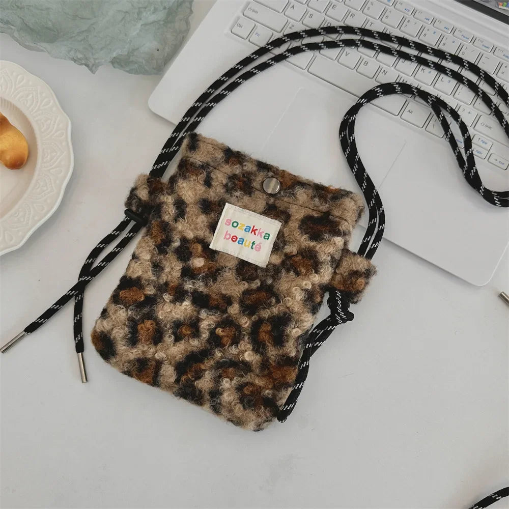 New Plush Dot Crossbody Bags for Women Cute Pink Single Shoulder Crossbody Bag Women Shopping Storage Bag Portable Phone Pouch