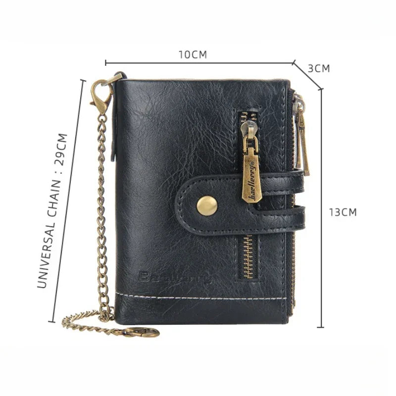 New Men Wallets PU Leather Short Card Holder Chain Luxury Brand Men's Purse High Quality Classic Retro Male Wallet Coin Purse