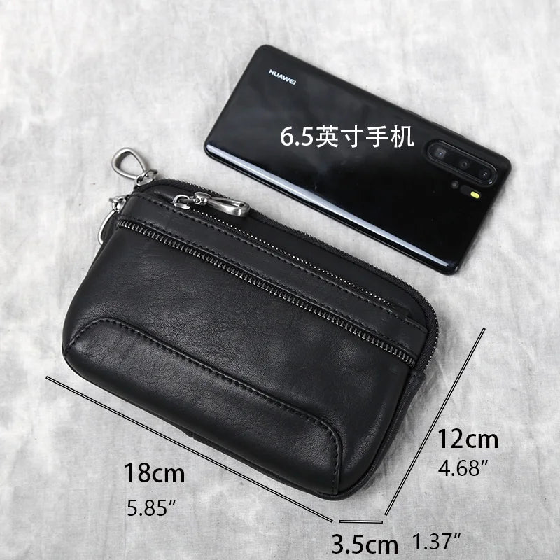 Men's Genuine Leather Retro Hanging Bag Head Layer Cow Leather Casual Horizontal Belt Mobile Phone Waist Bag