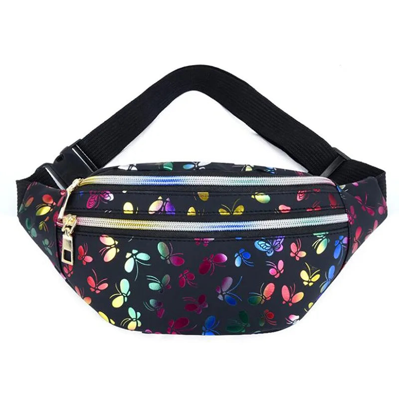 Leaf Print Canvas Waist Bag Large Capacity Fanny Pack Fashion Travel Belt Bag