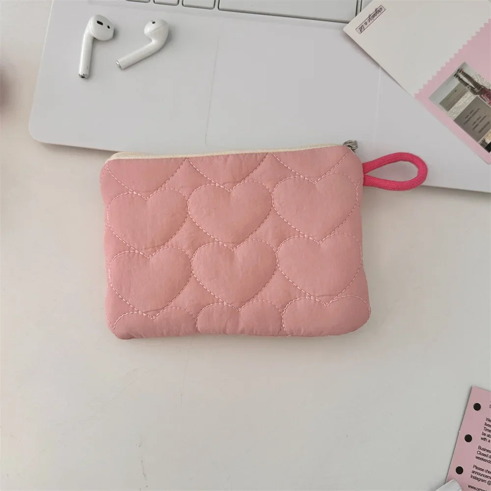 Candy Color Heart Shaped Cosmetic Bag Women Portable Earphones Lipstick Sanitary Napkins Storage Pouch Small Makeup Zipper Bags