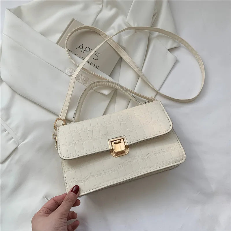 Fashion Stone Pattern Crossbody Bag - Lock Buckle Mini Handbag