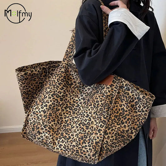 Leopard Print Large Capacity Women's Shoulder Tote Bag Luxury Handbag