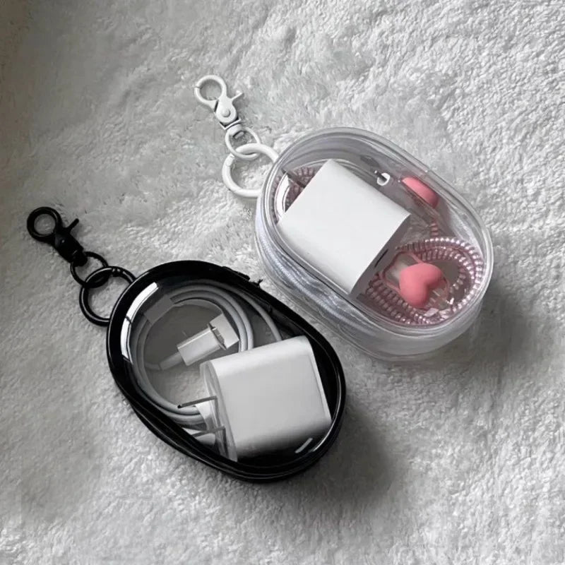 New Round Black White PVC Transparent Cosmetic Bags Jewelry Organizer Portable Data Cable Earphone Coin Lipstick Storage Pouches