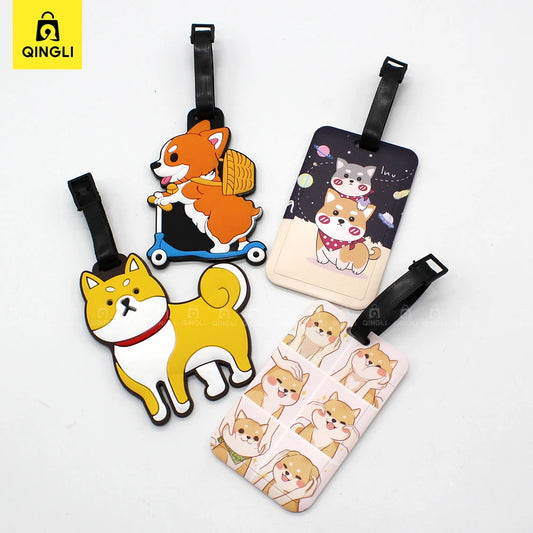 Cartoon Anime Dogs Luggage Tag Lovely Corgi Shiba Inu Akitas Suitcase ID Address Holder Pendent Portable Boarding Baggage Label