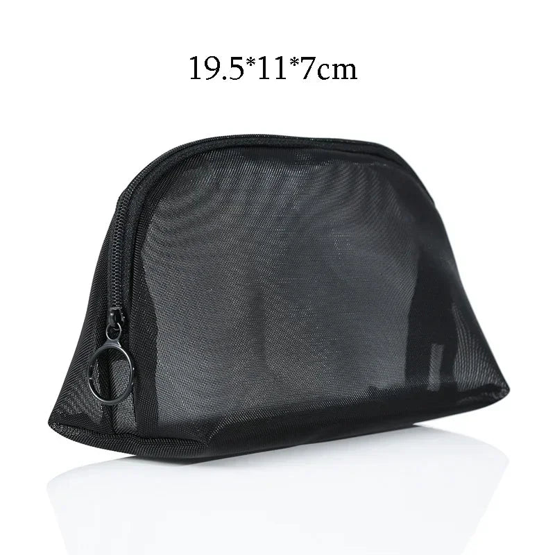 Women Necessary Cosmetic Bag Fashion Black Mesh Transparent Travel Organizer Large Capacity Toiletry Bags Portable Makeup Pouch