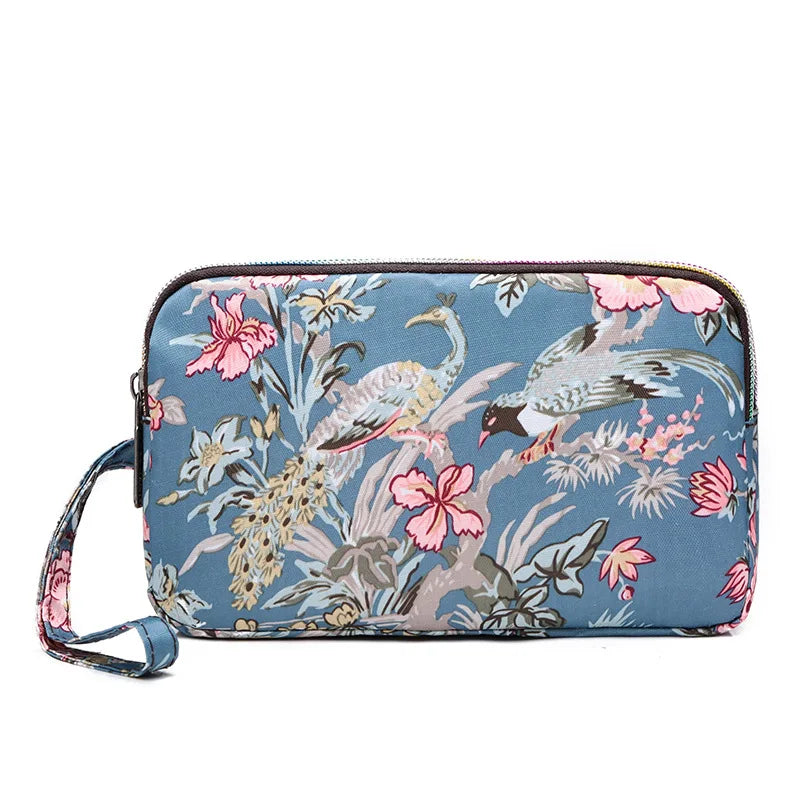 Fashion Flower Print Wallet For Women Three Layer High-capacity Mobile Phone Bag Portable Handheld Bag Mini Key Bag Clutch Bag