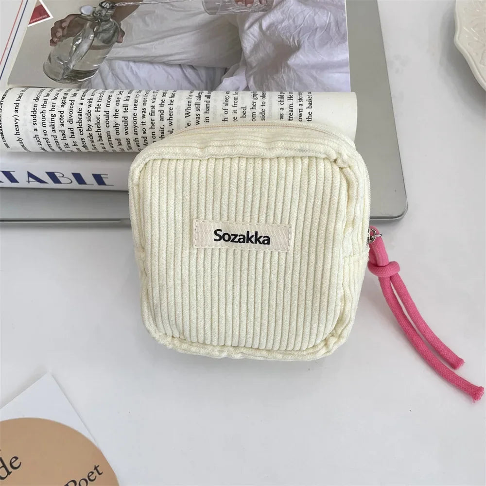 Kawaii Corduroy Travel Cosmetic Lipstick Jewelry Storage Bag Sanitary Napkin Bag Women Makeup Handbags Organizer Pouch Bag